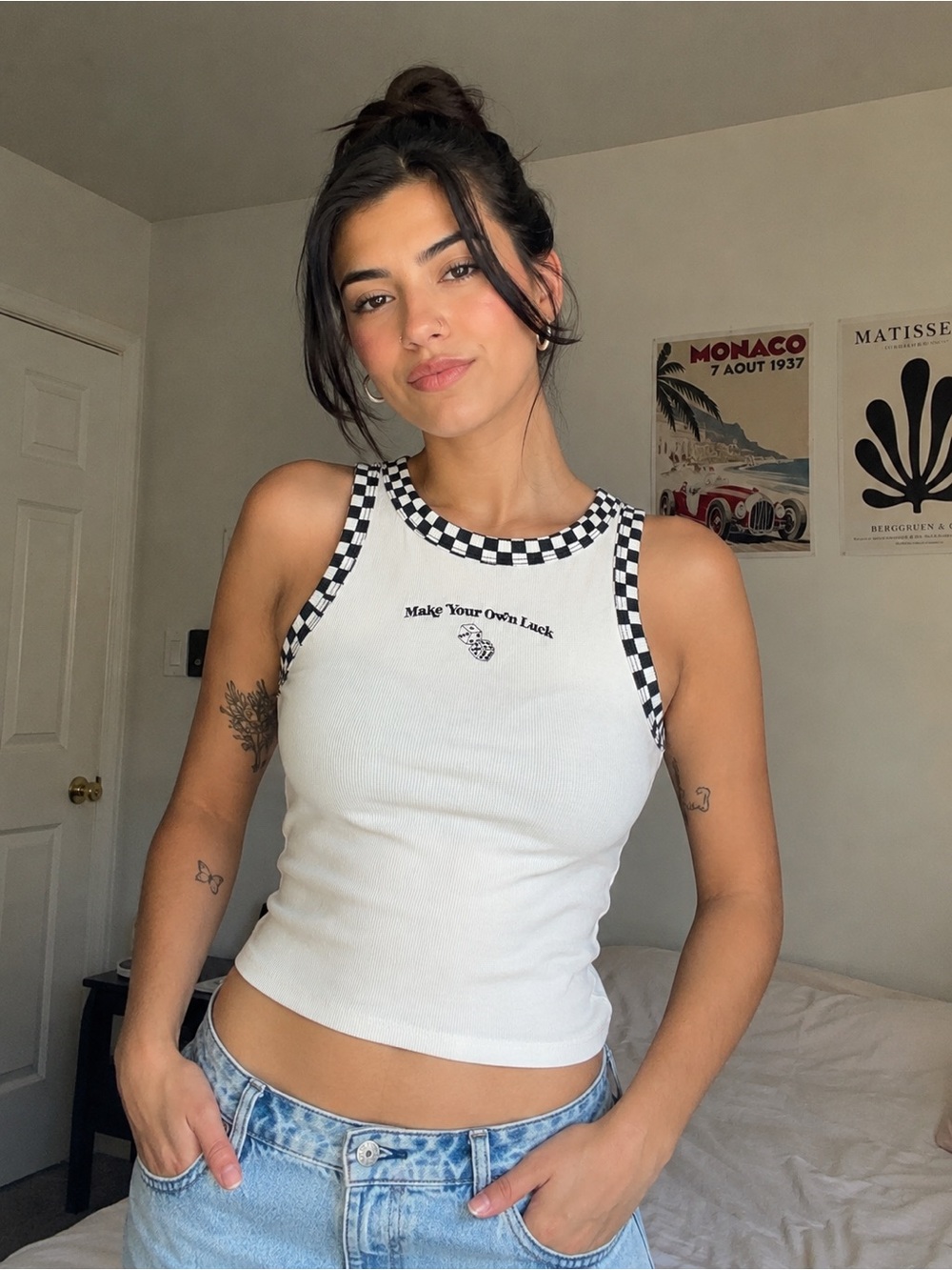 Forever 21 Make Your Own Luck Checkered Tank Top